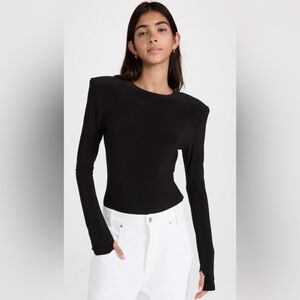NWT - Norma Kamali Shoulder Pad Long Sleeve Crew Top - Black - Size Medium